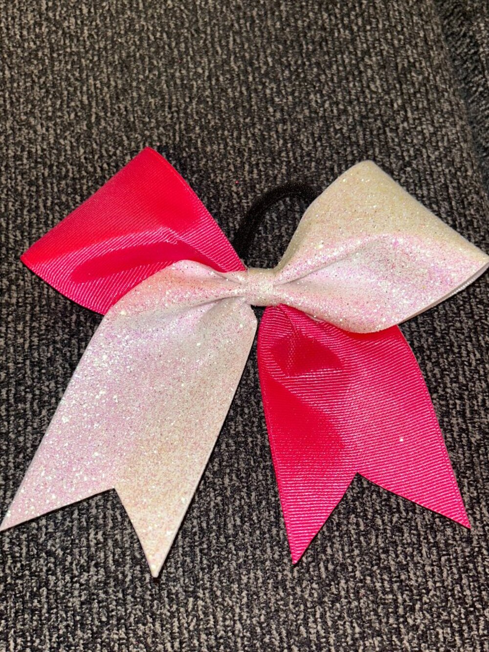 Stiff Cheer Bow: Silver Sparkle and Hot Pink Split Design